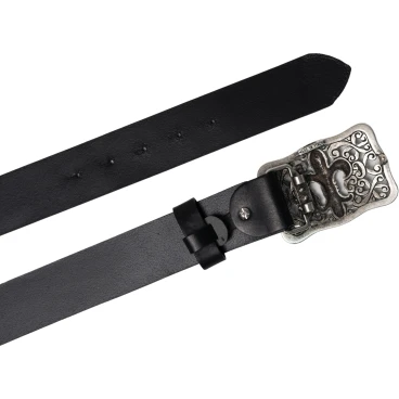 Handcrafted black leather belt with Florentine lily buckle