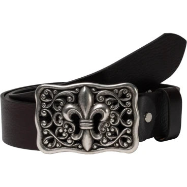 Handcrafted dark brown leather belt with Florentine lily buckle