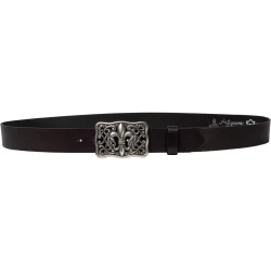Handcrafted dark brown leather belt with Florentine lily buckle