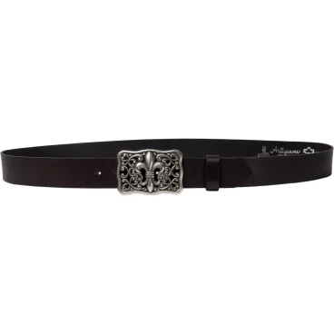 Handcrafted dark brown leather belt with Florentine lily buckle