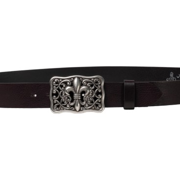 Handcrafted dark brown leather belt with Florentine lily buckle