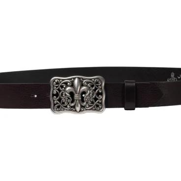 Handcrafted dark brown leather belt with Florentine lily buckle