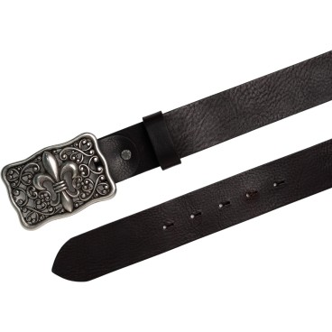 Handcrafted dark brown leather belt with Florentine lily buckle