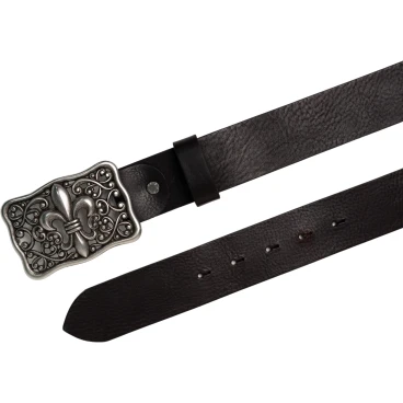Handcrafted dark brown leather belt with Florentine lily buckle