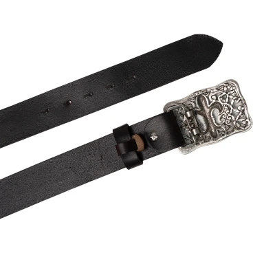 Handcrafted dark brown leather belt with Florentine lily buckle