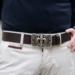 Ceinture en cuir marron foncé avec boucle fleur de lys florentine