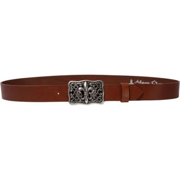Handcrafted brown leather belt with Florentine lily buckle