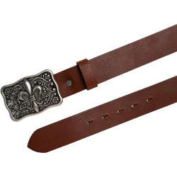 Cintura artigianale in pelle marrone con fibbia giglio fiorentino