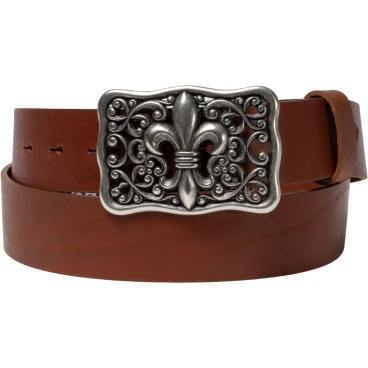 Handcrafted brown leather belt with Florentine lily buckle