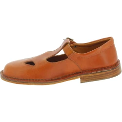 Women's brown leather low top t-strap shoes handmade in Italy