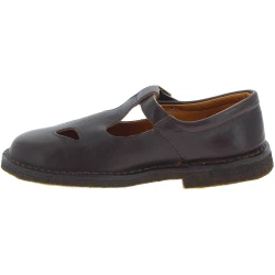 Women's dark brown leather low top t-strap shoes handmade in Italy