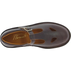 Women's dark brown leather low top t-strap shoes handmade in Italy