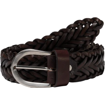 Ceinture tissée à la main en cuir au tannage végétal marron foncé
