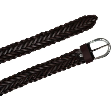 Ceinture tissée à la main en cuir au tannage végétal marron foncé