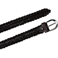 Ceinture tissée à la main en cuir au tannage végétal marron foncé