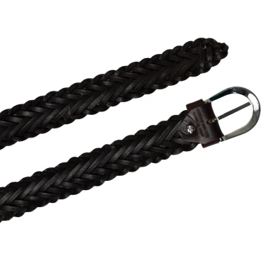 Ceinture tissée à la main en cuir au tannage végétal marron foncé
