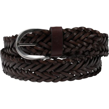 Ceinture tissée à la main en cuir au tannage végétal marron foncé