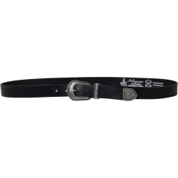 Cintura western donna in pelle nero con puntale in metallo inciso