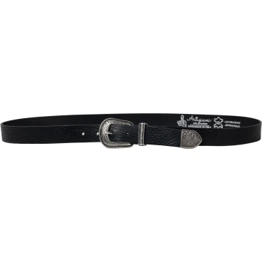 Black leather western belt for women with metal buckle and tip