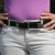 Black leather western belt for women with metal buckle and tip