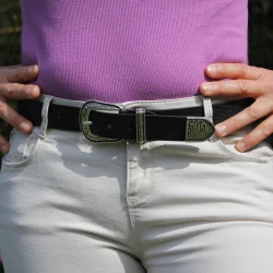 Schwarzer western Ledergürtel Damen mit Metallschnalle
