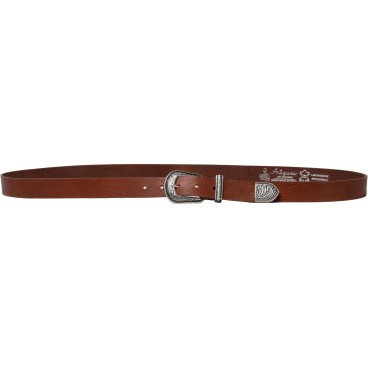 Tan leather western belt for women with metal buckle and tip