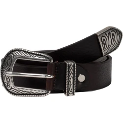 Cintura western donna in pelle marrone con puntale in metallo inciso