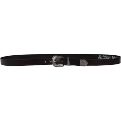 Dark brown leather western belt for women with metal buckle and tip