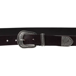 Cinturón hebilla wester de piel marrón para mujer con puntera de metal