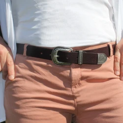 Ceinture en cuir marron pour femme avec boucle western