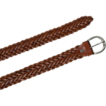 Ceinture tressée à la main en cuir cognac au tannage végétal