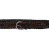 Hand woven women's belt in dark brown leather