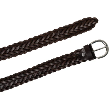 Ceinture tissée à la main en cuir au tannage végétal marron foncé