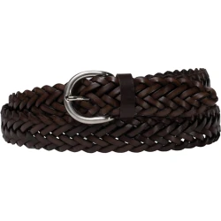Hand woven belt in dark brown vegetable tanned leather