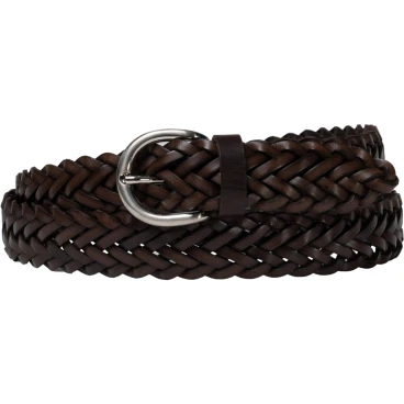 Hand woven belt in dark brown vegetable tanned leather