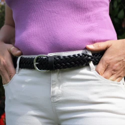 Cinturón cuero unisexo trenzado curtido vegetal color negro artisanales