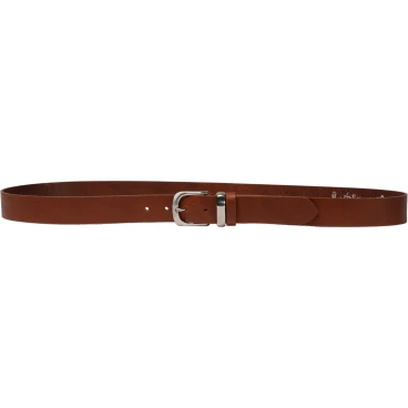 Handmade tan leather belt with metal buckle and loop
