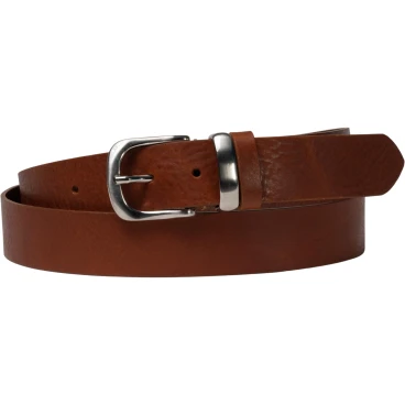 Handmade tan leather belt with metal buckle and loop