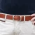 Handmade tan leather belt with metal buckle and loop