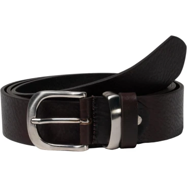 Handmade dark brown leather belt with metal buckle and loop