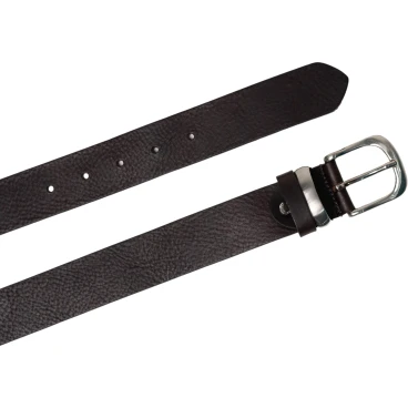 Handmade dark brown leather belt with metal buckle and loop