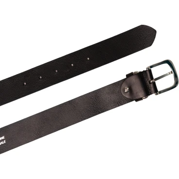 Handmade dark brown leather belt with metal buckle and loop