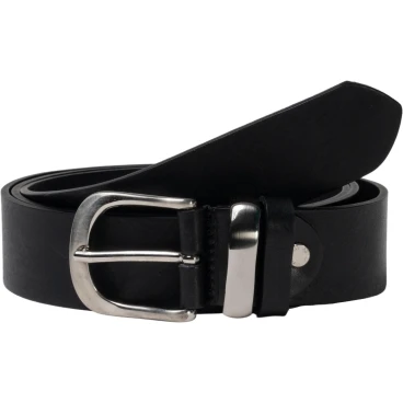Handmade black leather belt with metal buckle and loop