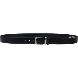 Handmade black leather belt with metal buckle and loop