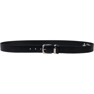 Handmade black leather belt with metal buckle and loop