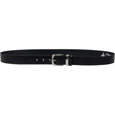 Handmade black leather belt with metal buckle and loop