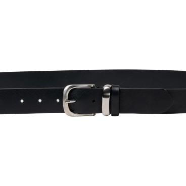 Handmade black leather belt with metal buckle and loop