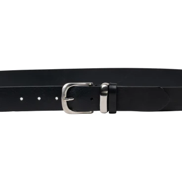 Handmade black leather belt with metal buckle and loop