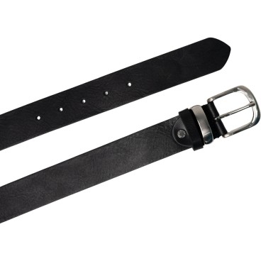 Handmade black leather belt with metal buckle and loop