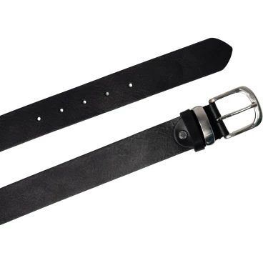 Handmade black leather belt with metal buckle and loop